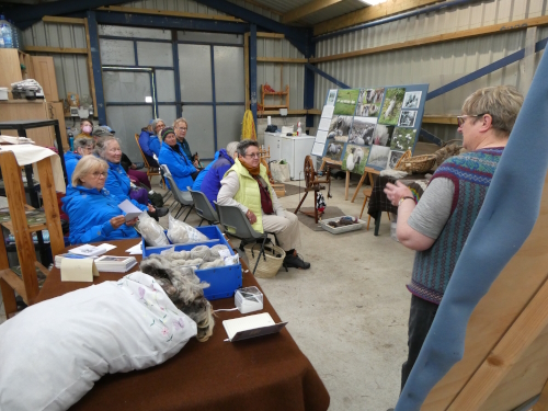 Visitors enjoying the displays in the shed while listening to the talk
